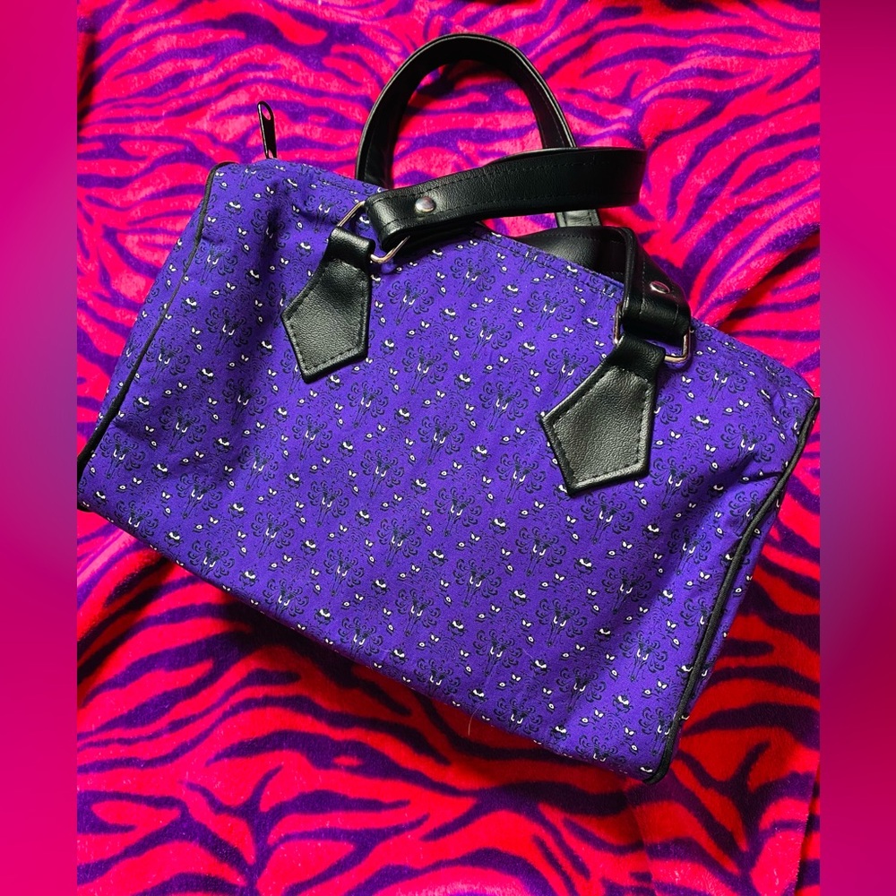 Handmade haunted mansion print purple purse